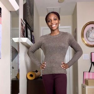 Gray Knit Sweater with Black Threading